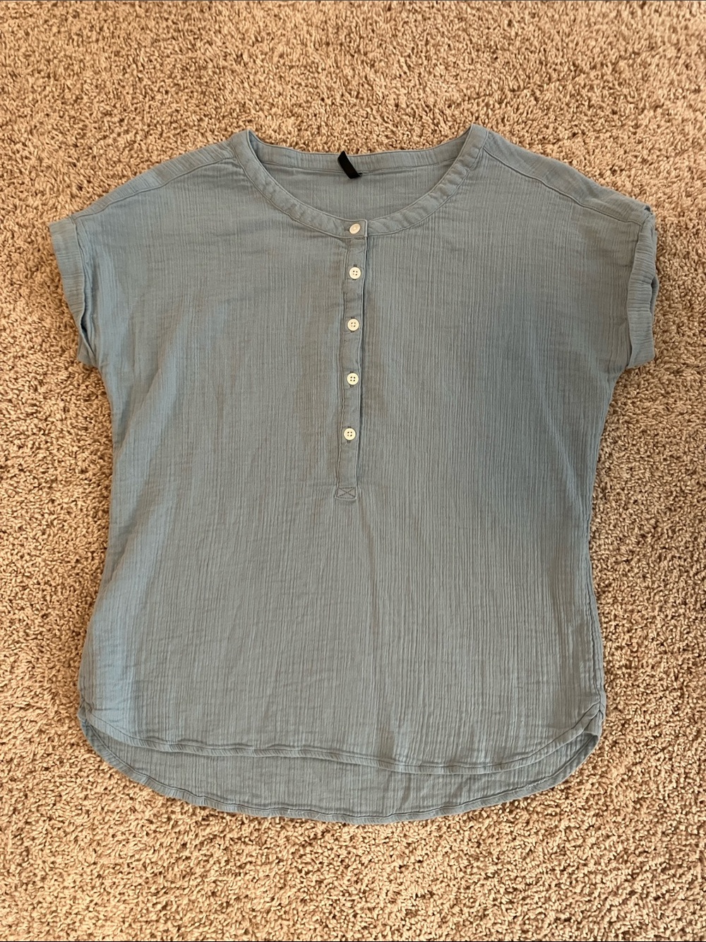 North River Casual Short-Sleeve Button Henley Top - Dusty Blue